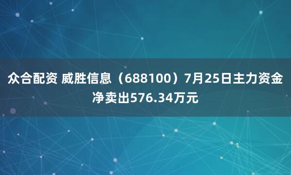 众合配资 威胜信息（688100）7月25日主力资金净卖出576.34万元